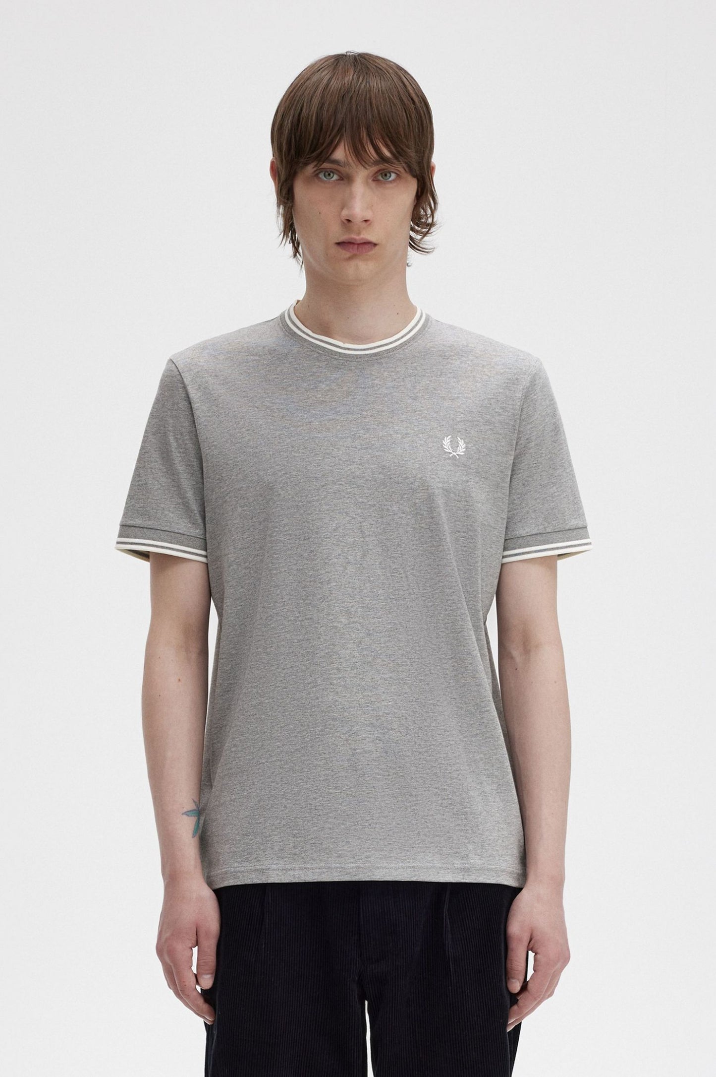 FRED PERRY TWIN TIPPED T SHIRT - STEEL MARL