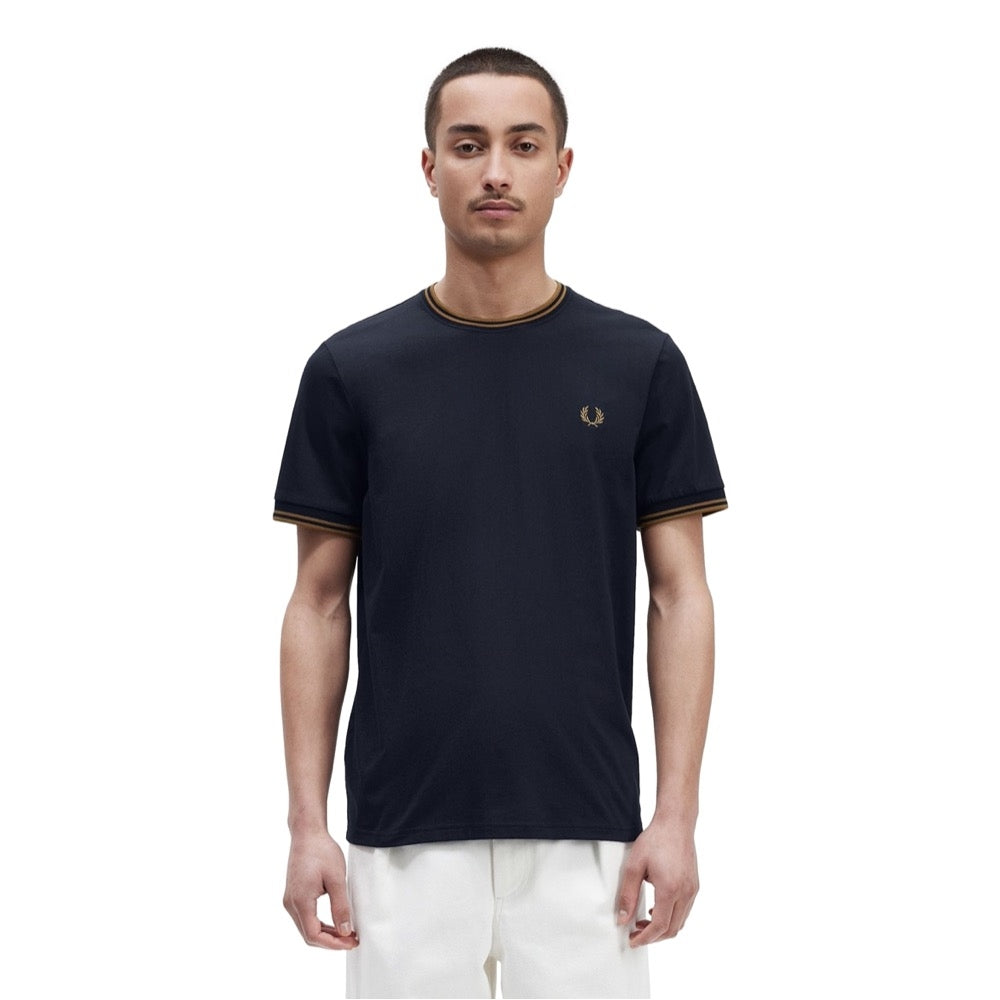 FRED PERRY TWIN TIPPED T-SHIRT - NAVY/DK CARA