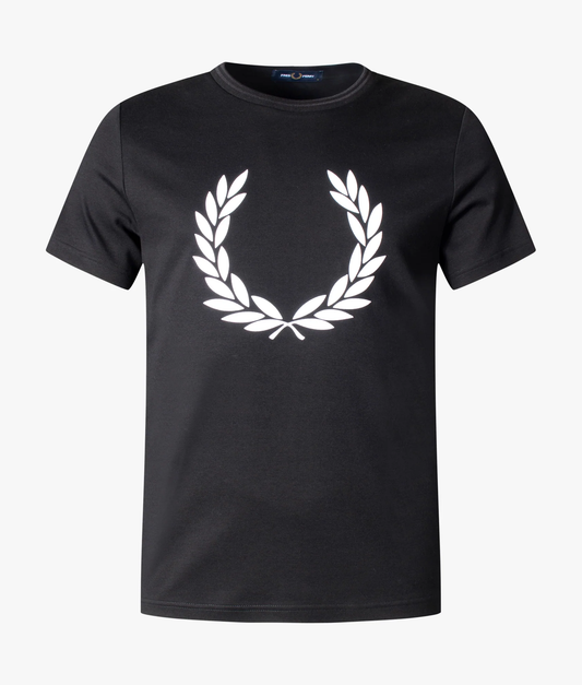 FRED PERRY BIG LOGO FLOCK TEE - BLACK